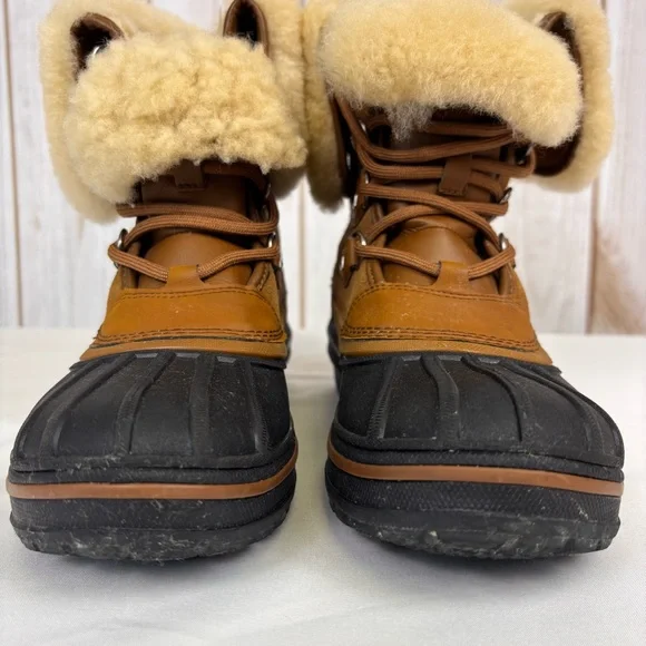 CROCS Allcast Luxe II Boots Waterproof Shearling Mid Calf Snow Boots Brown Sz 8 - Picture 7 of 16